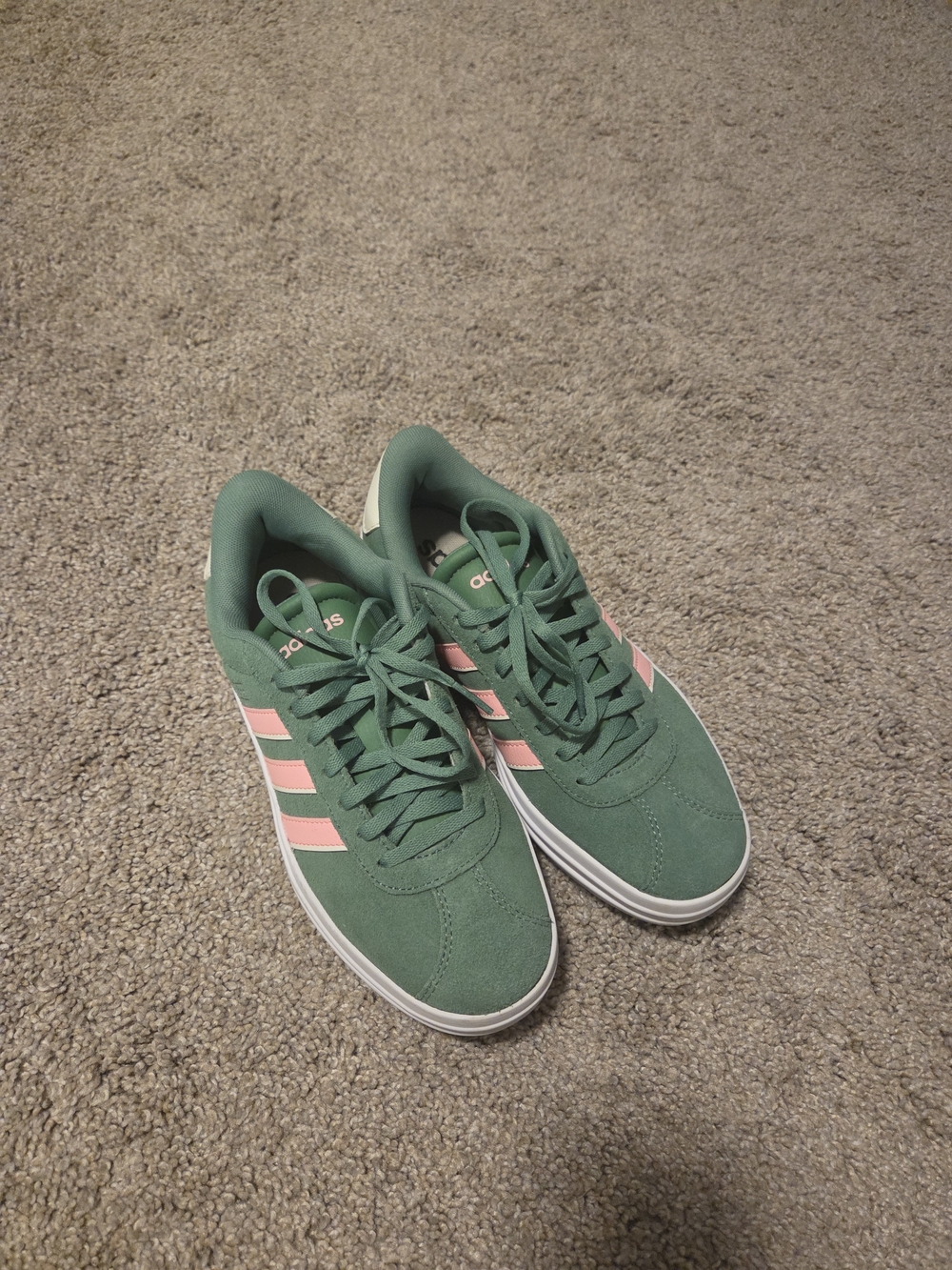 adidas Women's Green Suede Sneakers with Pink Stripes